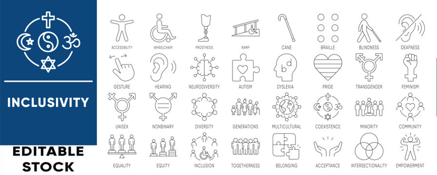 Inclusivity, Diversity, and Accessibility Line Icon Set