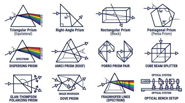 Optics Prisms and Light Spectrum Diagrams: Science Education and Physics Concepts