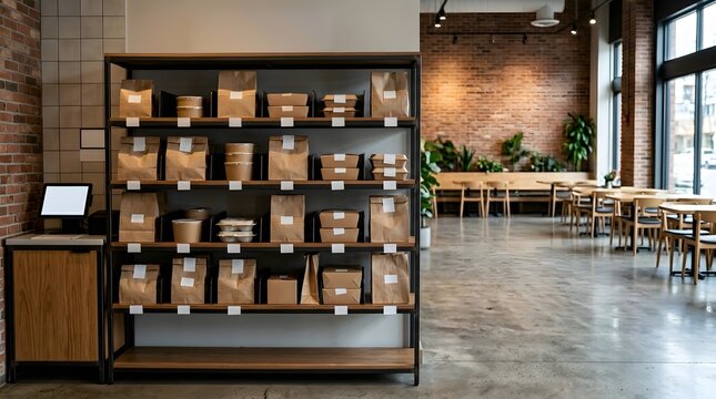 organized restaurant food pickup shelving system supporting delivery logistics takeout operations and efficient order management