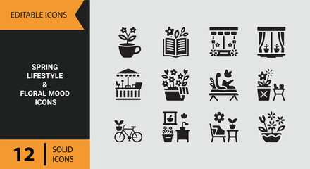 Naklejka premium Spring lifestyle floral mood fresh aesthetic calm natural seasonal setup icons collection