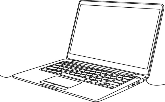 Minimalist continuous line drawing of a modern laptop computer.