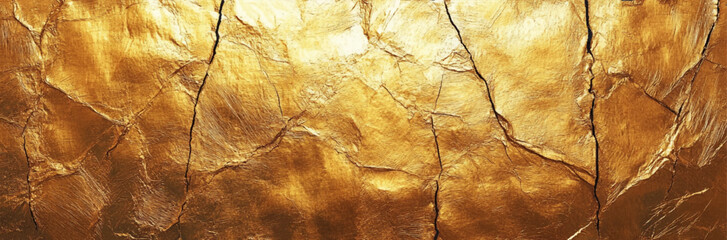 Fototapeta premium Panorama view gold paint stone or rock texture background.