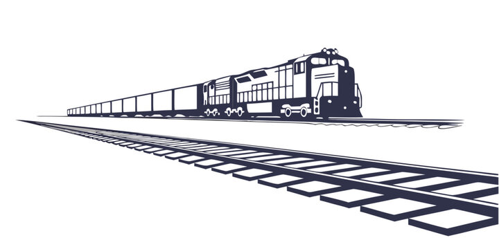 Heavy freight train cargo locomotive on railway tracks with locomotive transport shipping logistics industrial railroad transportation delivery
