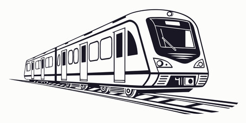 Modern passenger train travel graphic vector illustration with commuter train public transport rail system rail car transport link transport © Mamun