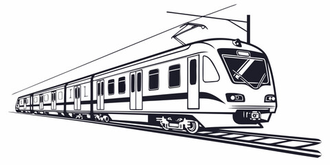 Electric passenger train locomotive graphic icon illustration with commuter train public transport rail system rail car transport link transport © Mamun