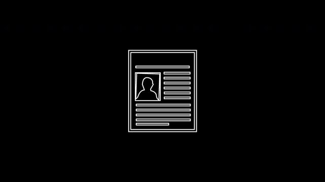 Minimalist white line animation of a person profile document or resume icon.