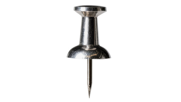 Silver metal thumbtack with sharp point
