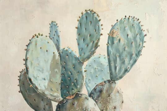 Oil painting of a close up on pale cactus backgrounds plant textured.
