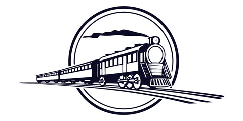 Vintage steam locomotive train graphic icon in round frame with locomotive railroad transport transportation traveling steampunk illustration © Mamun