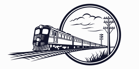 Modern train moving on tracks with utility poles and clouds railroad transport locomotive transportation traveling landscape passenger © Mamun