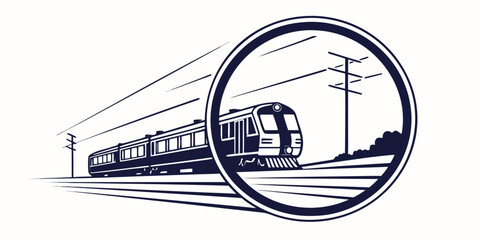 High speed train moving fast on tracks with utility lines railroad transport transportation locomotive movement passenger illustration © Mamun