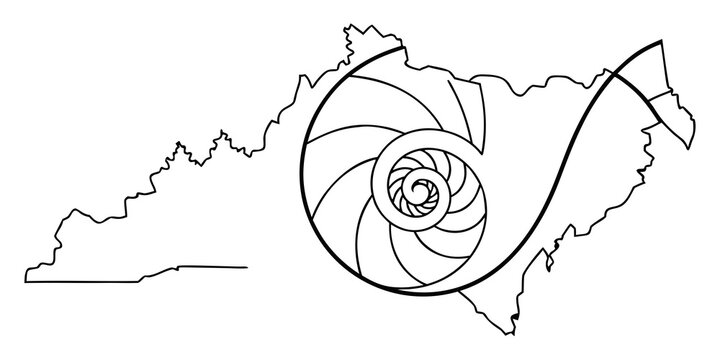 Abstract outline of seashell spiral over map outline with seashell nautilus geometry abstract minimalist monochrome scientific fibonacci