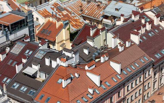 Aerial View Of Historic Lviv City Center Roofs