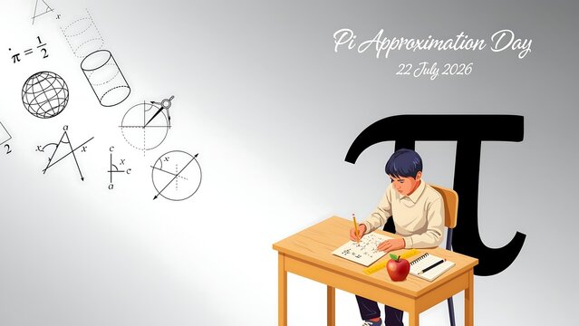 Student celebrating pi approximation day with math drawings