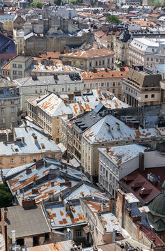 High Angle View Of Historical Lviv Architecture