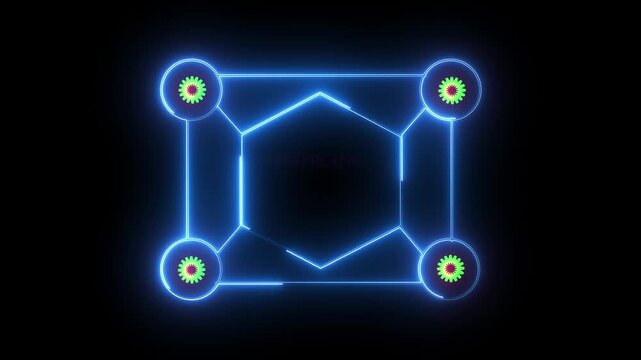 sees the inscription: Emerging markets ,new business concept ,tee icon attached around the map features the concept of network and technology confirmed. the map is rotating ,specify all icons.