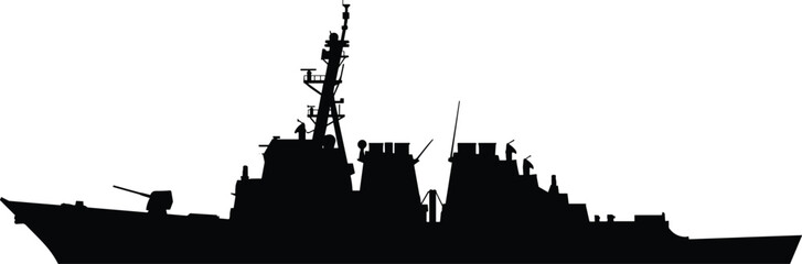 Military navy warship silhouette vector illustration of a modern destroyer guided missile cruiser ship © moshaharul