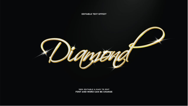 Diamond editable text effect vector, luxury luxury golden cursive script font style on black background