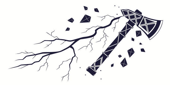 Battle axe with electrical lightning bolt discharge and shattered stone fragments lightning electricity discharge fragments illustration