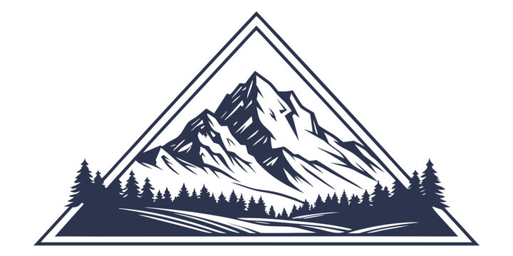 Triangular mountain peak emblem with coniferous pine forest and trail silhouette mountain triangle landscape adventure illustration wilderness