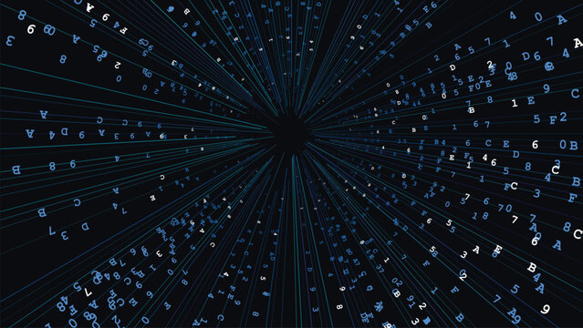Blue perspective digital data code tunnel background
