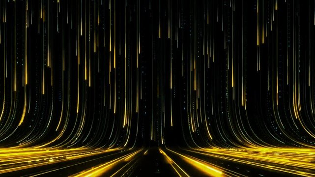 Golden data line rain fall particles hyper speed background