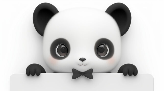 3D panda bear head on white background