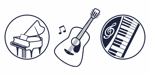 Musical instruments and music icons set with piano guitar and keyboard instrument keyboard performance creative acoustic classical entertainmen © Mamun