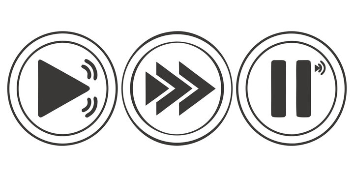 Dynamic play and fast forward multimedia interface button icons set with navigation interface playback streaming application software template