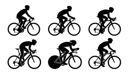 Obraz premium Black cyclist silhouette vector bundle with bicycle race and training poses