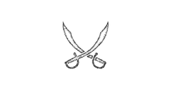 Sketch paired scimitars icon animation - smooth progressive reveal