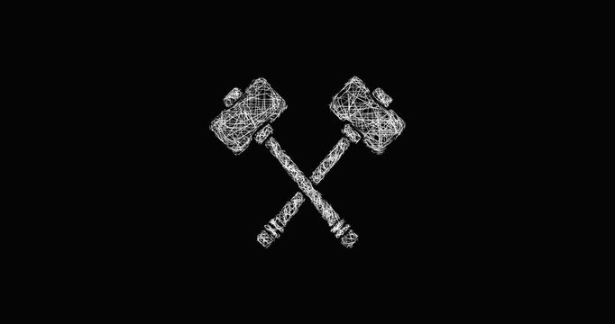 Sketch dual hammers icon animation - smooth progressive reveal