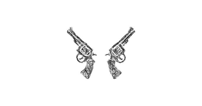 Sketch dual revolvers icon animation - smooth progressive reveal