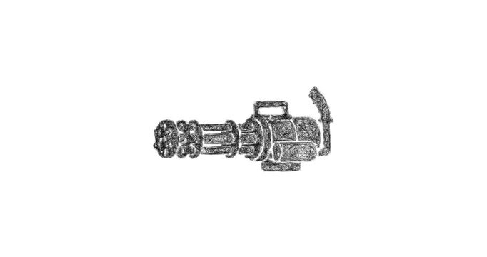 Sketch minigun icon animation - smooth progressive reveal
