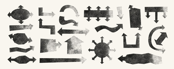 Naklejka premium Set of arrows with place for text. Paper cut arrows with noisy grainy twxture. Risograph print arrow. 