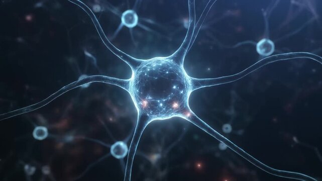 電気エネルギーのパルスが走る脳内シナプスと人工知能（AI）のイメージ背景