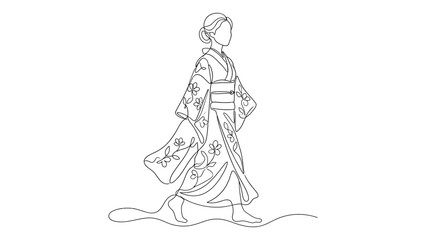 Obraz premium A woman in traditional Japanese kimono walking.