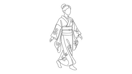 Naklejka premium Woman wearing traditional Japanese kimono walking.