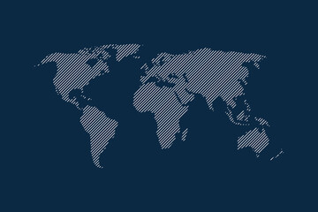 Fototapeta premium Striped world map on a dark blue background, showcasing continents.