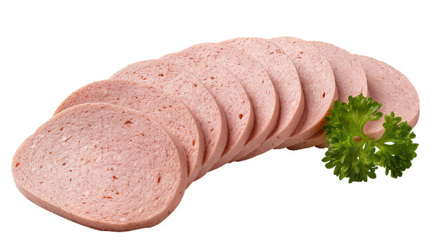 Round sliced bologna sausage with parsley garnish