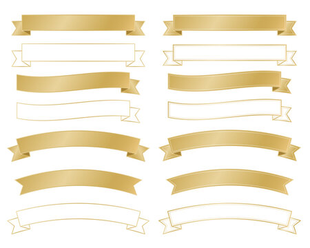Gold 3D ribbon banner set