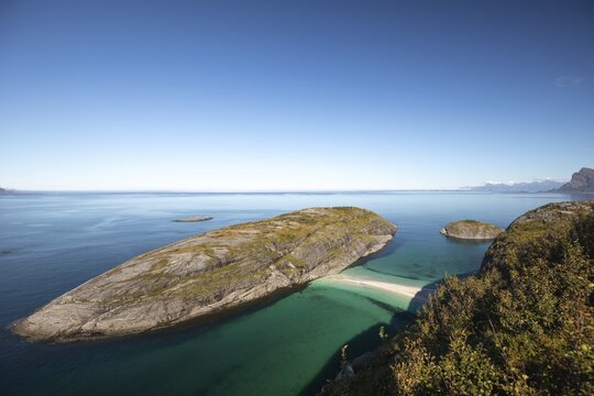 Sunny day and turquoise blue sea at Hovdsundet near Bod&oslash;, Nordland, Norway