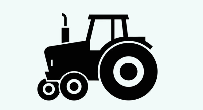 A simple black silhouette icon of a farm tractor on a light background