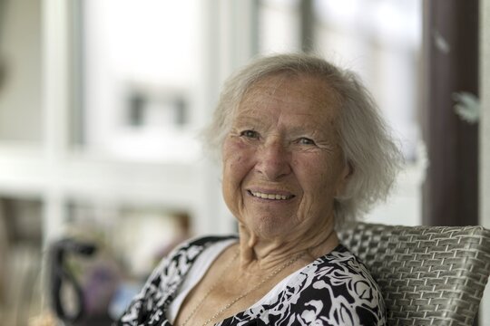 Smiling 86-year-old woman, retirement home, Jettingen, Baden-W&uuml;rttemberg, Germany