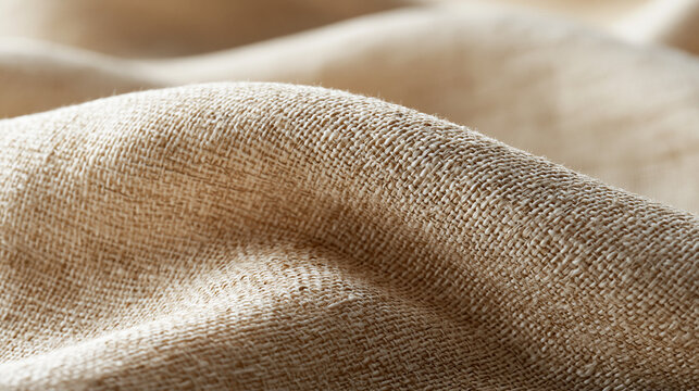 Linen texture flat lay shot from directly above with natural side raking light emphasizing individual thread intersections and subtle weave irregularity, soft neutral background