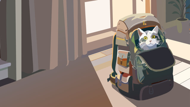 リュックサックの中から顔を出す猫_1920x1080px