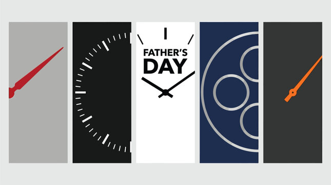 Set di Orologi Minimalisti per la Festa del Pap&agrave; Illustrazione Vettoriale per Biglietti Auguri, Grafica Social Media e Poster (EPS)