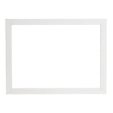 A wide rectangular white wooden frame with a flat border, isolated on a white background, framing large artworks