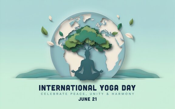 International Yoga Day June 21 Concept Illustration &ndash; Global Meditation, Peace Unity Nature, Eco Wellness World Tree Design