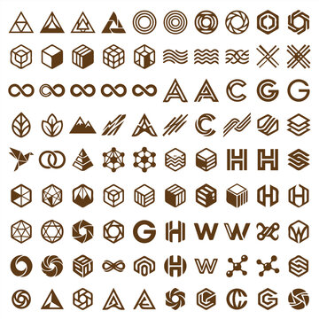 Abstract geometric emblem and corporate logo design resource set with geometric